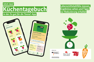 Bei Foodwaste den Überblick behalten und täglich besser werden: Das digitale Küchentagebuch in der „Zu gut für die Tonne!-App“ macht es möglich